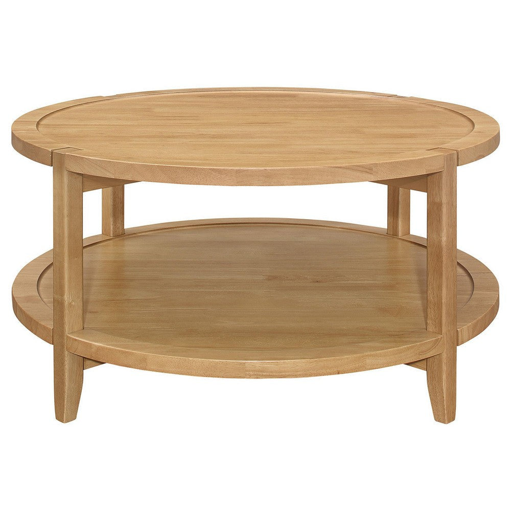 Camilia Coffee Table 1 Shelf Round Maple Brown Solid Wood 36 Inch BM329202