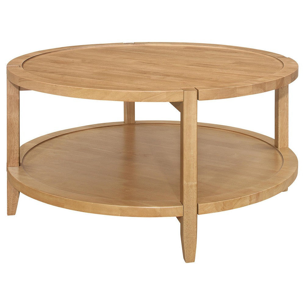Camilia Coffee Table 1 Shelf Round Maple Brown Solid Wood 36 Inch BM329202