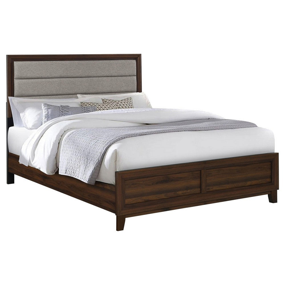 Yels King Size Bed Gray Channel Tufted Upholstery Walnut Brown Wood BM329212