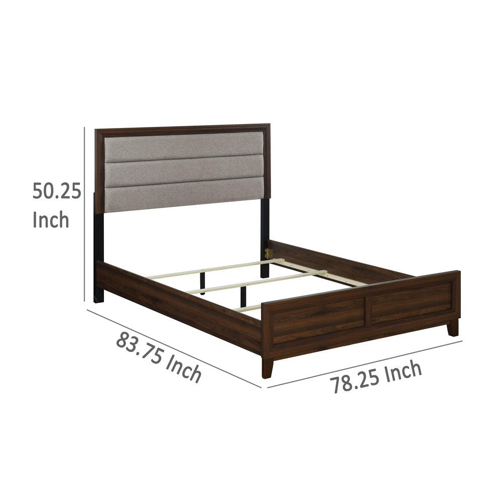Yels King Size Bed Gray Channel Tufted Upholstery Walnut Brown Wood BM329212