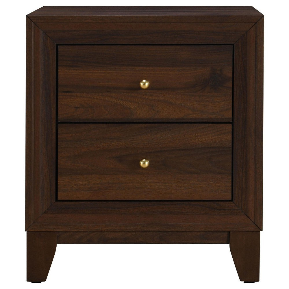 Yels Nightstand with 2 Drawers Gold Metal Knobs Walnut Brown BM329213