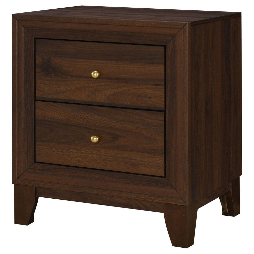 Yels Nightstand with 2 Drawers Gold Metal Knobs Walnut Brown BM329213
