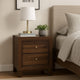Yels Nightstand with 2 Drawers, Gold Metal Knobs, Walnut Brown