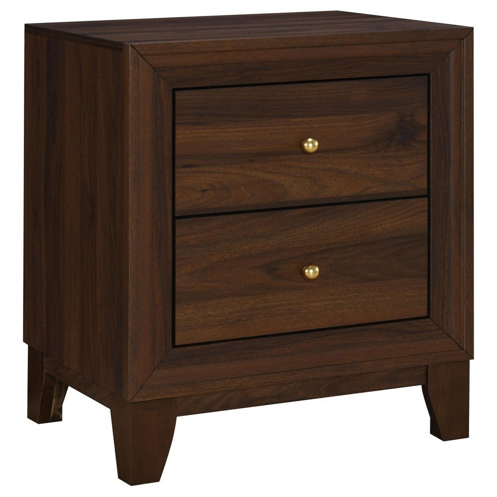 Yels Nightstand with 2 Drawers Gold Metal Knobs Walnut Brown BM329213