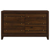 Yels Wide Dresser with 6 Drawers Gold Metal Knobs Walnut Brown BM329214