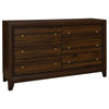 Yels Wide Dresser with 6 Drawers Gold Metal Knobs Walnut Brown BM329214