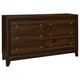 Yels Wide Dresser with 6 Drawers Gold Metal Knobs Walnut Brown BM329214
