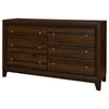 Yels Wide Dresser with 6 Drawers Gold Metal Knobs Walnut Brown BM329214