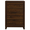 Yels Tall Dresser Chest with 4 Drawers Gold Metal Knobs Walnut Brown BM329215