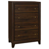 Yels Tall Dresser Chest with 4 Drawers Gold Metal Knobs Walnut Brown BM329215