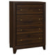 Yels Tall Dresser Chest with 4 Drawers Gold Metal Knobs Walnut Brown BM329215