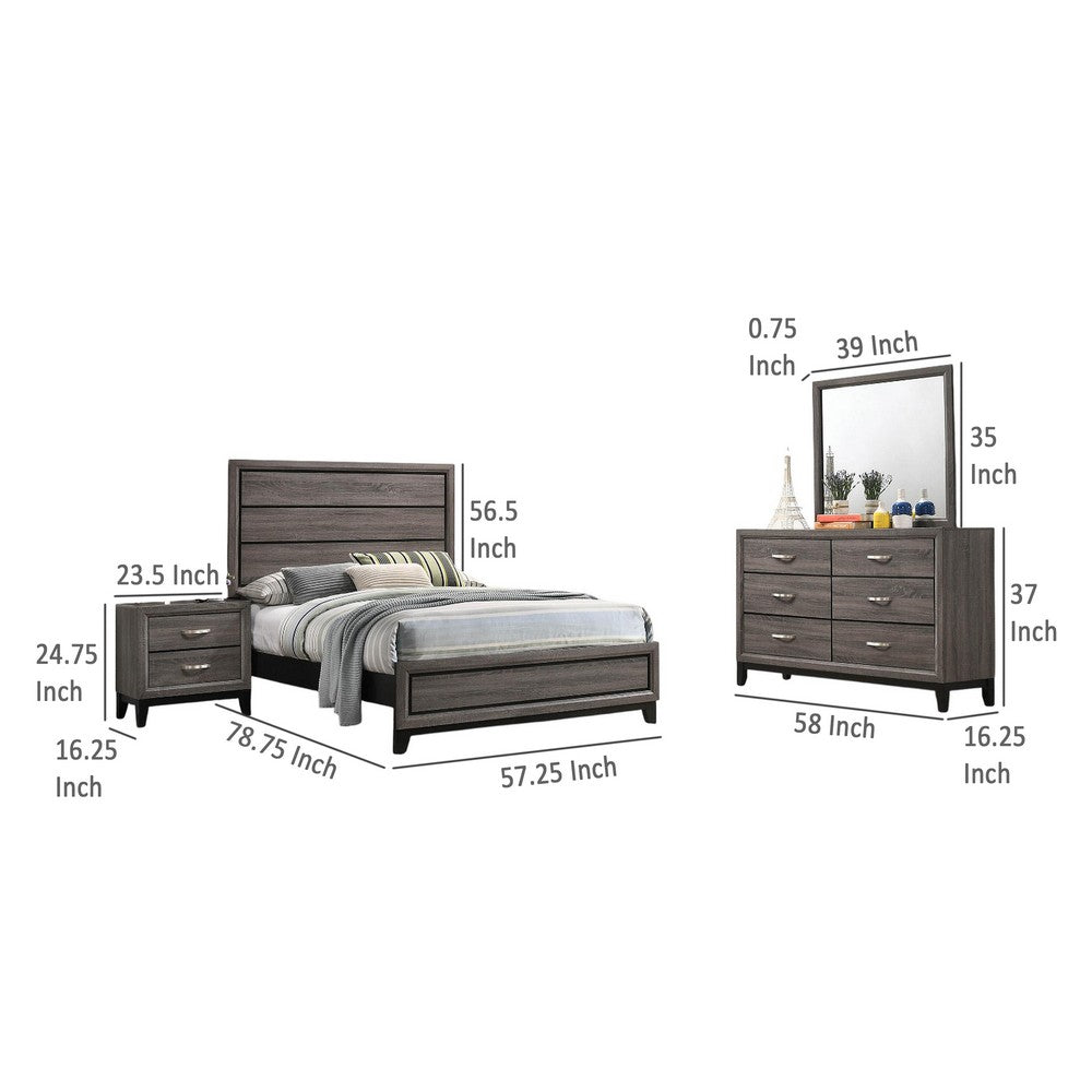 Mela 4pc Full Size Bedroom Set, Dresser, Nightstand, Mirror, Oak Gray