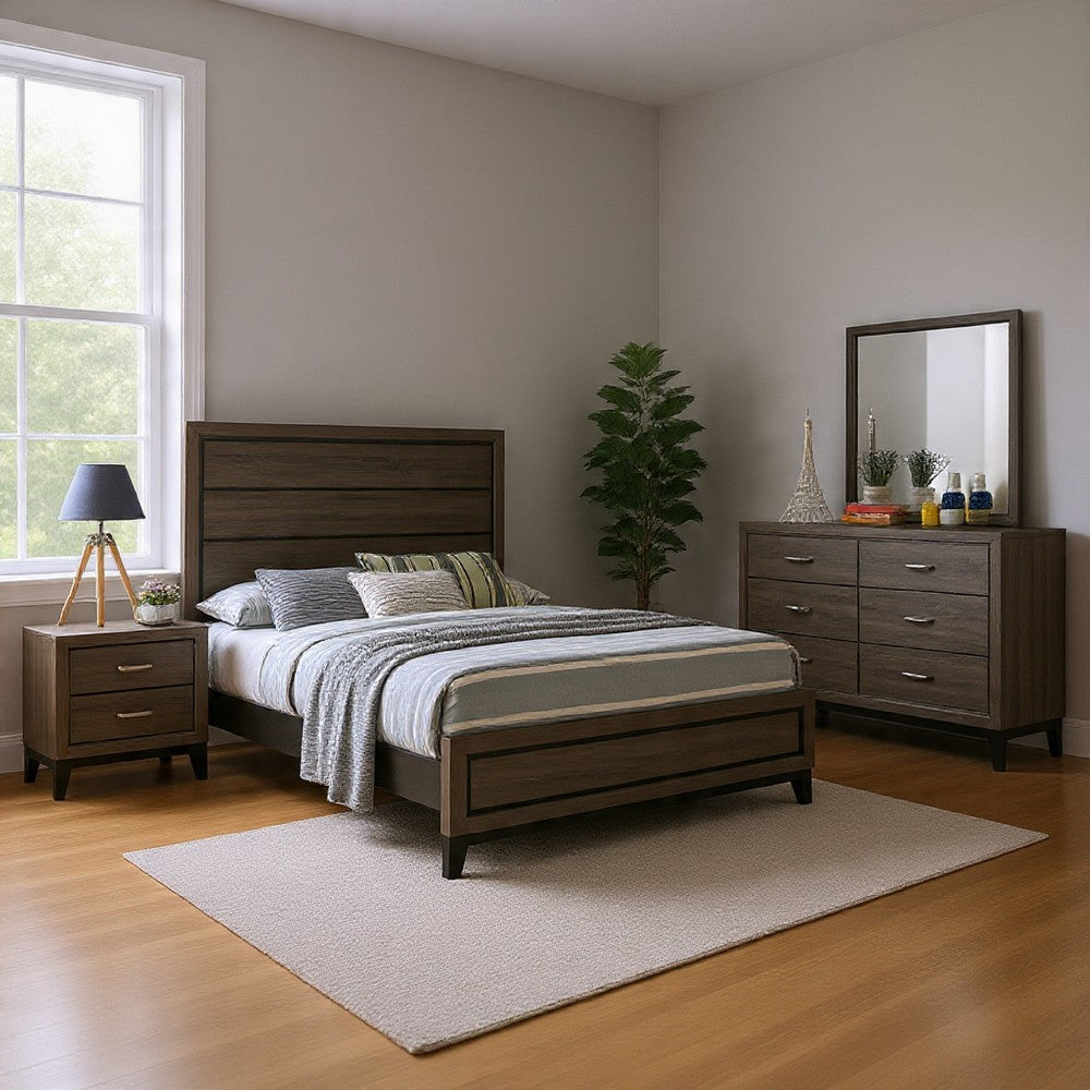 Mela 4pc Full Size Bedroom Set, Dresser, Nightstand, Mirror, Oak Gray