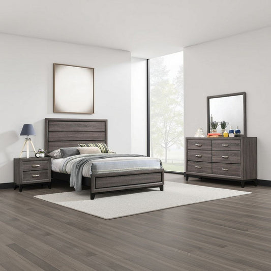 Mela 4pc Full Size Bedroom Set, Dresser, Nightstand, Mirror, Oak Gray