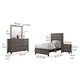 Mela 4pc Twin Bedroom Set with Dresser Nightstand Mirror Oak Gray