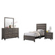 Mela 4pc Twin Bedroom Set with Dresser Nightstand Mirror Oak Gray