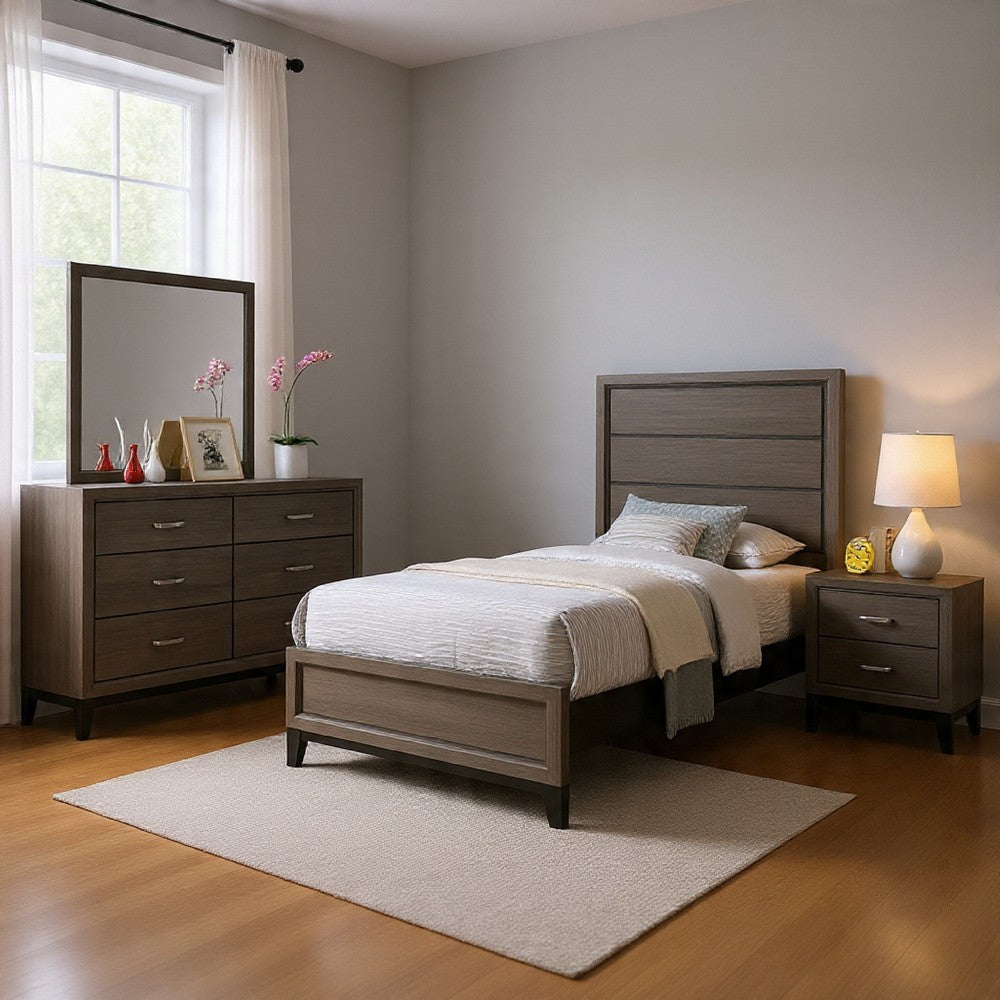Mela 4pc Twin Bedroom Set with Dresser, Nightstand, Mirror, Oak Gray