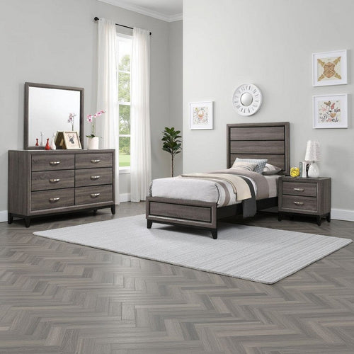 Mela 4pc Twin Bedroom Set with Dresser, Nightstand, Mirror, Oak Gray