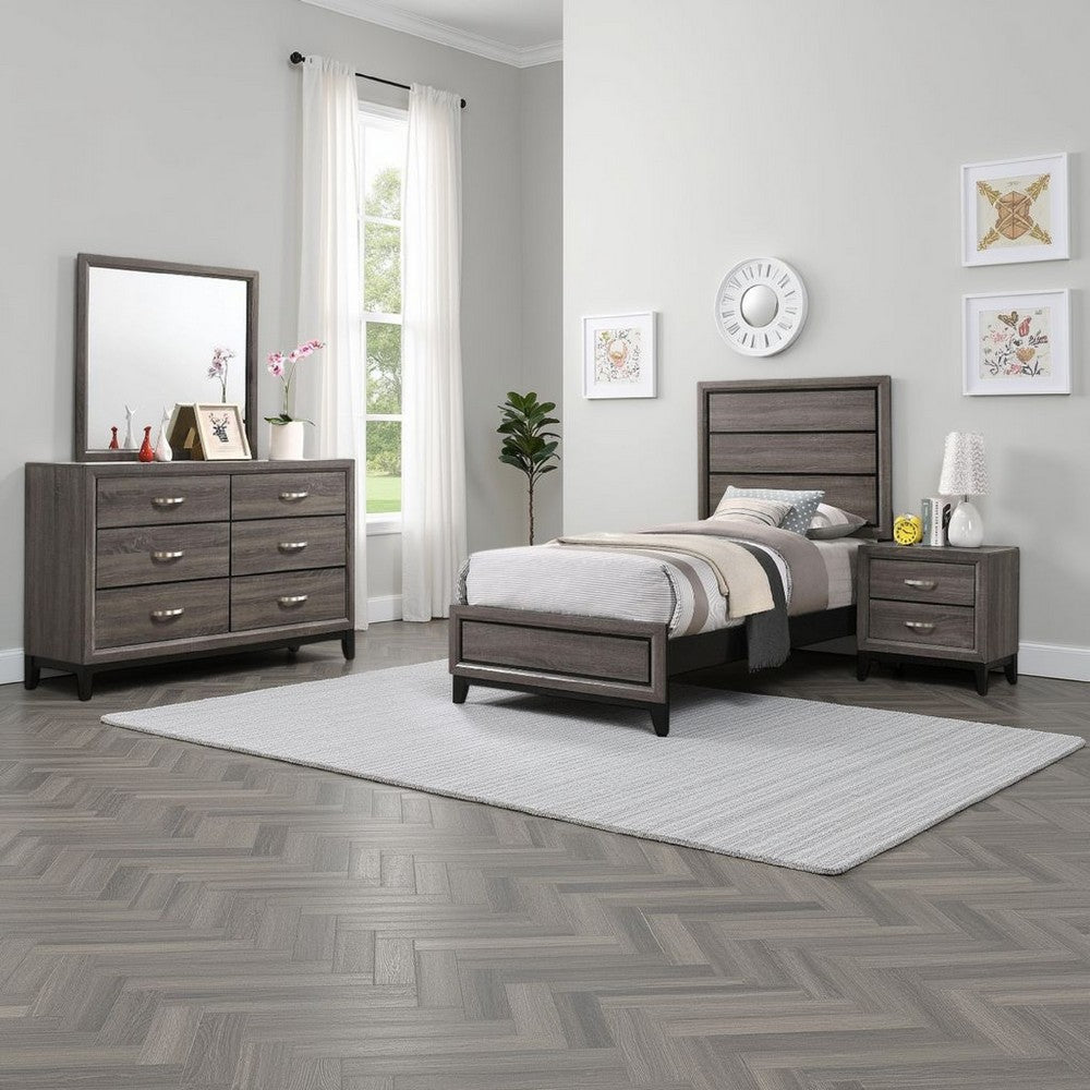 Mela 4pc Twin Bedroom Set with Dresser, Nightstand, Mirror, Oak Gray