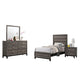 Mela 4pc Twin Bedroom Set with Dresser, Nightstand, Mirror, Oak Gray