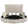 Neya Queen Round Bed with Storage Wingback Ivory Boucle Upholstery