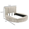 Neya Queen Round Bed with Storage Wingback Ivory Boucle Upholstery