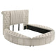 Neya Queen Round Bed with Storage, Wingback, Ivory Boucle Upholstery