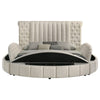 Neya King Round Bed with Storage Wingback Ivory Boucle Upholstery