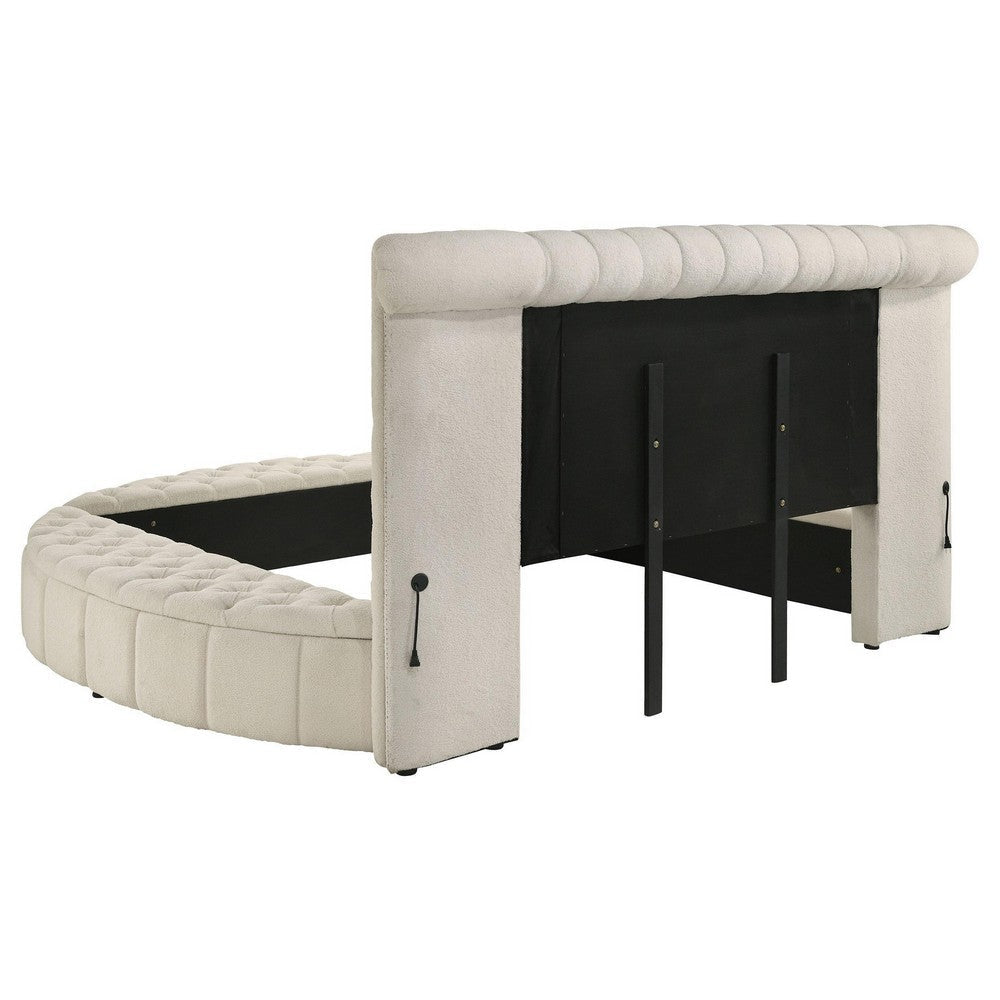 Neya King Round Bed with Storage Wingback Ivory Boucle Upholstery