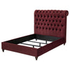 Damo Full Size Bed Red Wine Velvet Upholstered Chesterfield Headboard