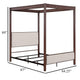 Zemy Queen Canopy Bed with 4 Posts Beige Upholstery Brown Metal
