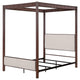 Zemy King Canopy Bed with 4 Posts Beige Upholstery Brown Metal