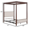 Zemy King Canopy Bed with 4 Posts Beige Upholstery Brown Metal