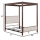Zemy King Canopy Bed with 4 Posts Beige Upholstery Brown Metal
