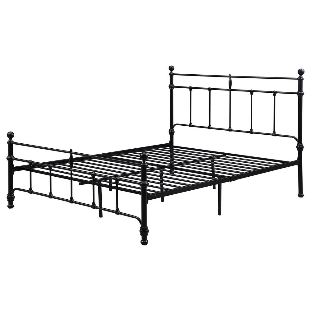 Nevy Queen Size Bed Classic Intricate Detailed Black Metal Frame