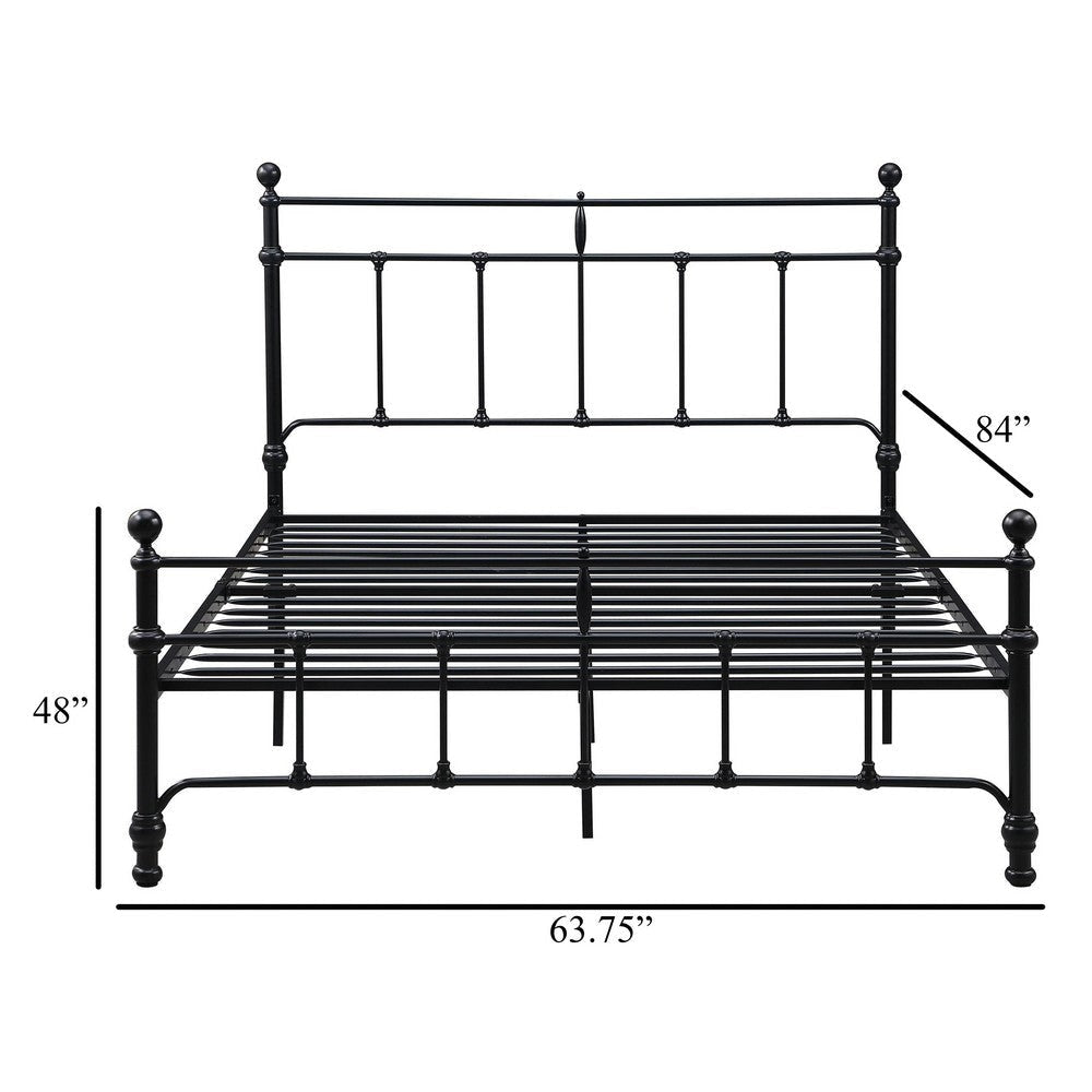 Nevy Queen Size Bed Classic Intricate Detailed Black Metal Frame