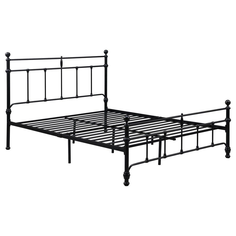 Nevy Queen Size Bed, Classic Intricate Detailed Black Metal Frame