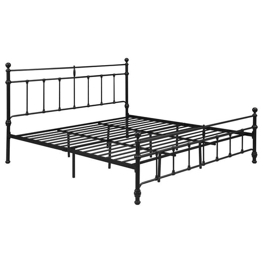 Nevy King Size Bed, Classic Intricate Detailed Black Metal Open Frame