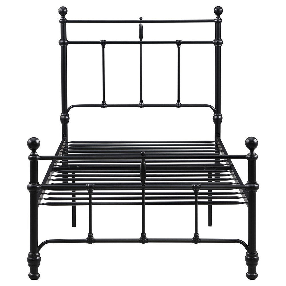 Nevy Twin Size Bed Classic Intricate Detailed Black Metal Open Frame