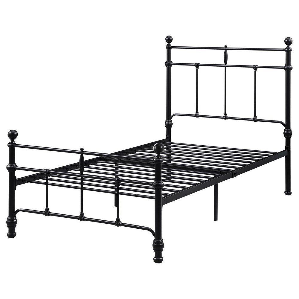 Nevy Twin Size Bed Classic Intricate Detailed Black Metal Open Frame