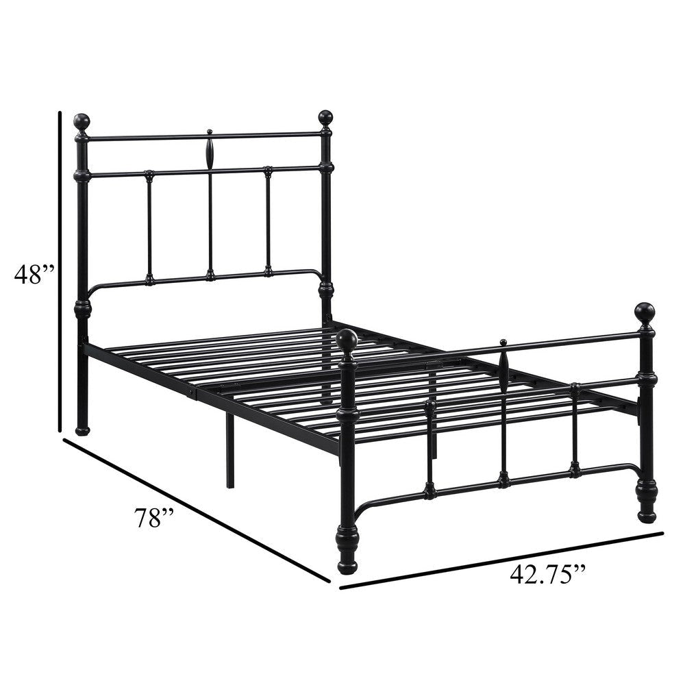 Nevy Twin Size Bed Classic Intricate Detailed Black Metal Open Frame