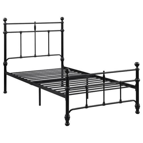 Nevy Twin Size Bed, Classic Intricate Detailed Black Metal Open Frame
