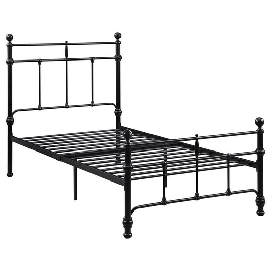 Nevy Twin Size Bed, Classic Intricate Detailed Black Metal Open Frame