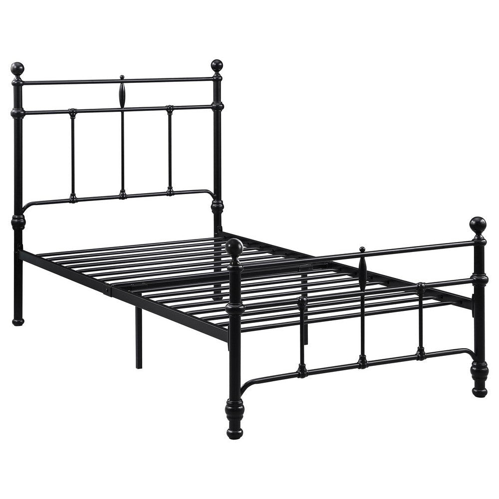 Nevy Twin Size Bed, Classic Intricate Detailed Black Metal Open Frame