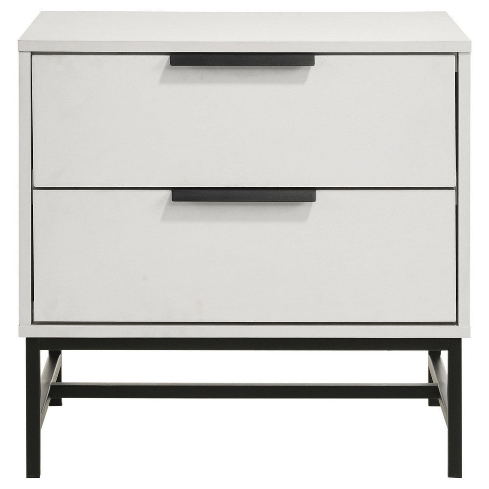 Noro Nightstand 24 Inch 2 Storage Drawers Modern White Black Metal BM329234