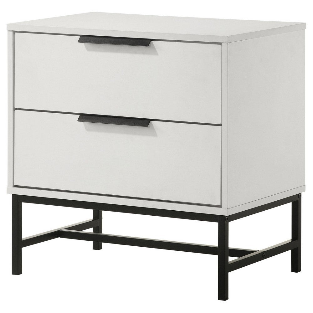 Noro Nightstand 24 Inch 2 Storage Drawers Modern White Black Metal BM329234