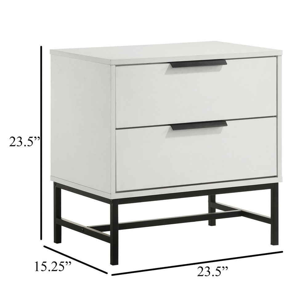Noro Nightstand 24 Inch 2 Storage Drawers Modern White Black Metal BM329234
