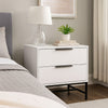 Noro Nightstand, 24 Inch, 2 Storage Drawers, Modern White, Black Metal