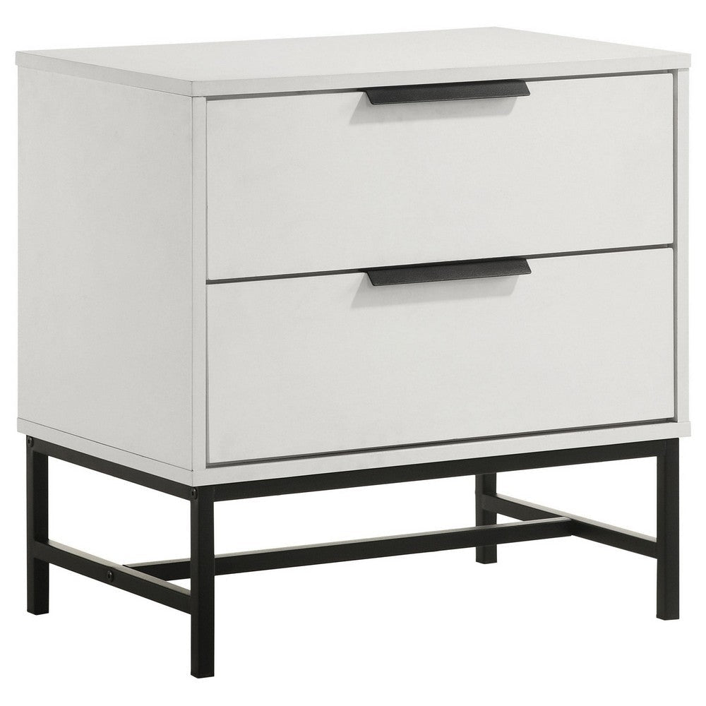 Noro Nightstand 24 Inch 2 Storage Drawers Modern White Black Metal BM329234
