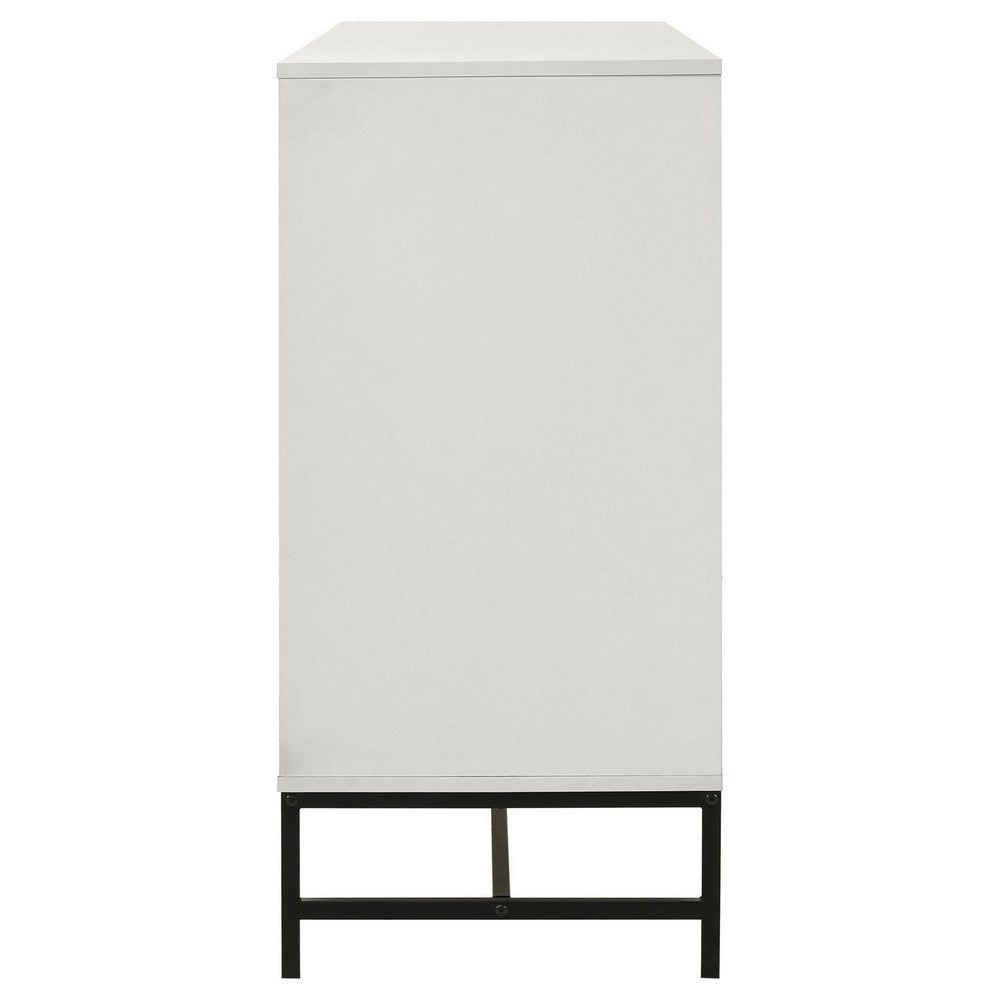 Noro Wide Dresser 6 Storage Drawers Modern White Black Metal Legs BM329235